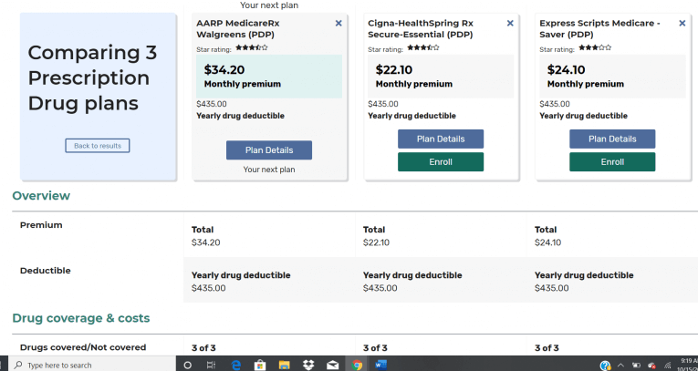 Medicare Plan Finder Comparing 3 Plans