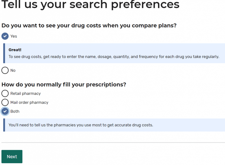 Medicare Plan Finder Search Preferences