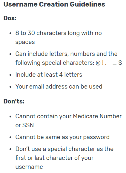 My Medicare user name rules