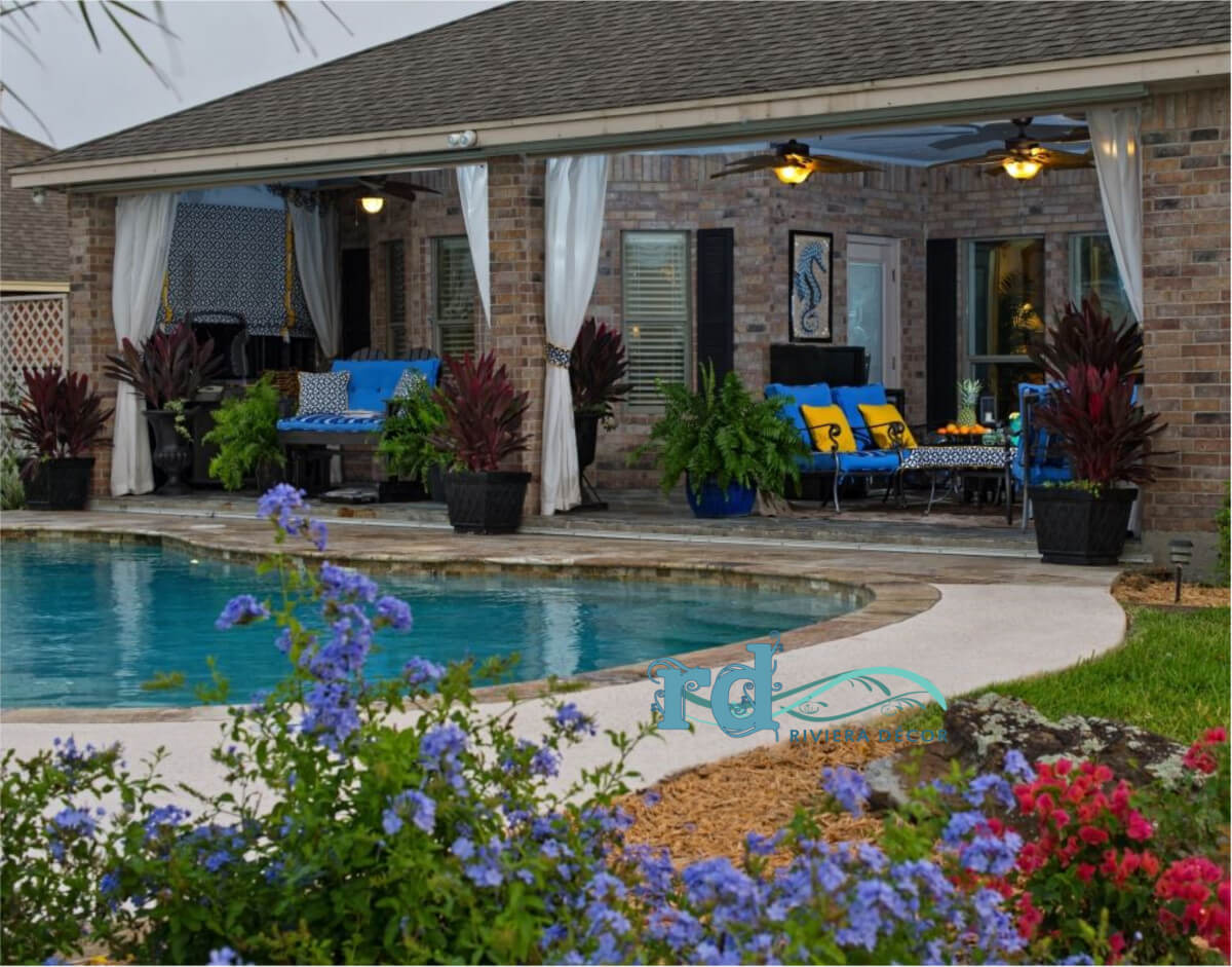 outdoor patio space without mosquitoes due to ceiling fans, Riviera Outdoor Decor, Corpus Christi, Texas