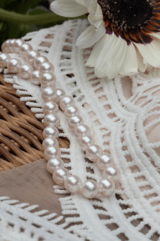 wedding dress and pearls