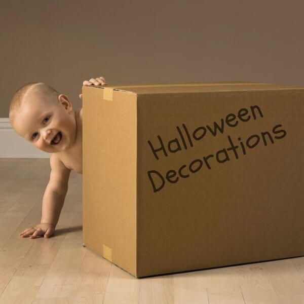 halloween decorations in a box stored for next year
