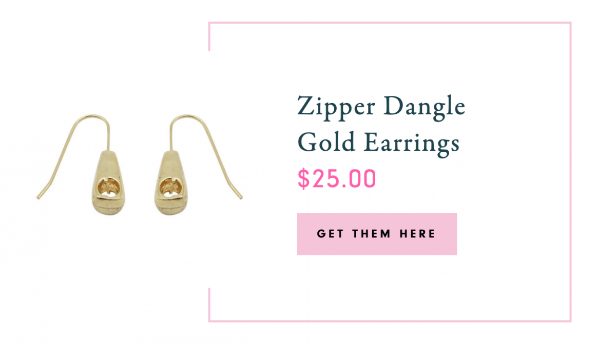 Zipper Dangle Gold Earrings