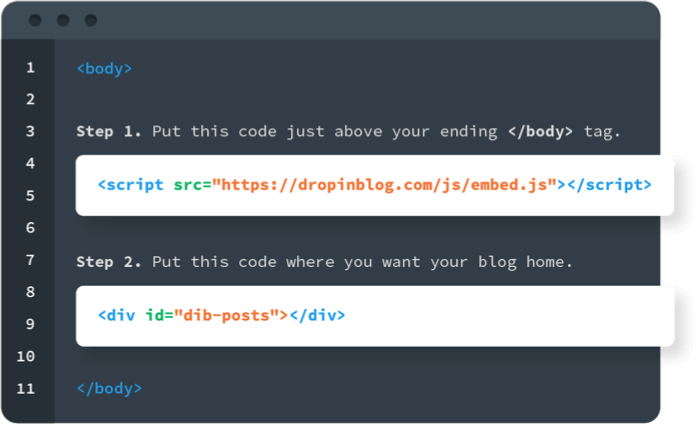 Embed with DropInBlog code